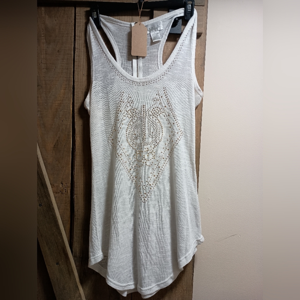 Geri C New York Semi Sheer Tank top with Bedazzled Design Medium